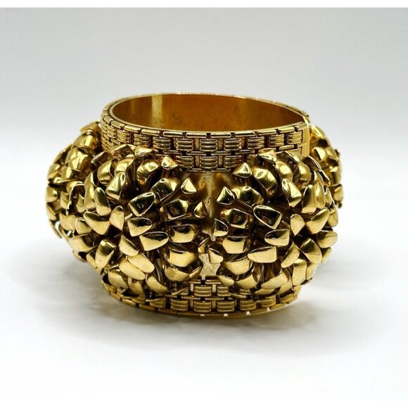 Nicole Romano Ravenea Chunky Cuff Bracelet Goldtone 2” Wide - Picture 2 of 7